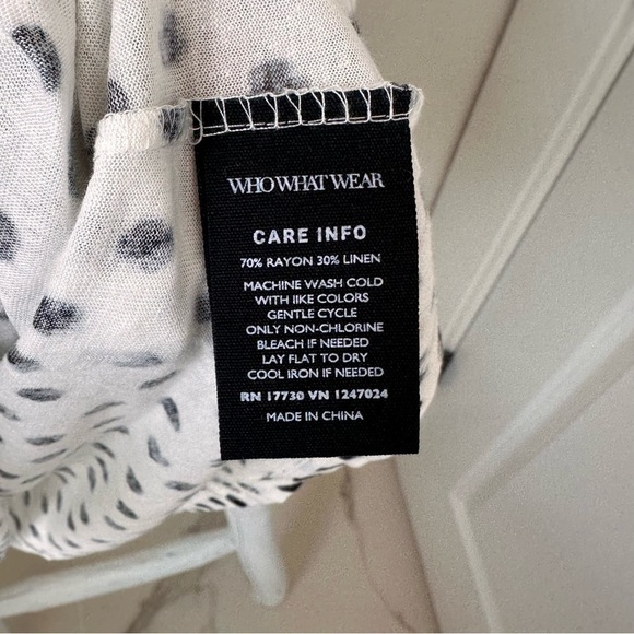 Who What Wear Cream and Black Polka Dot Linen Blend Short Sleeve Shirt Sz L - Picture 8 of 9